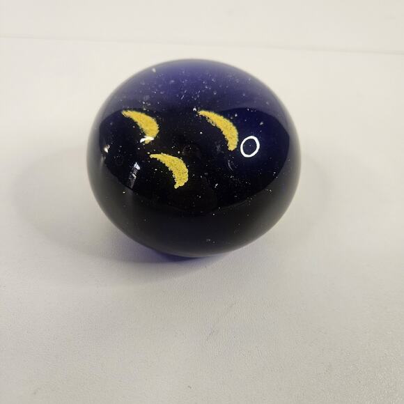 Vintage Mid-Century Yellow Blue Clear Bubbles Elliptic Sphere Face Paperweight - Picture 4 of 7